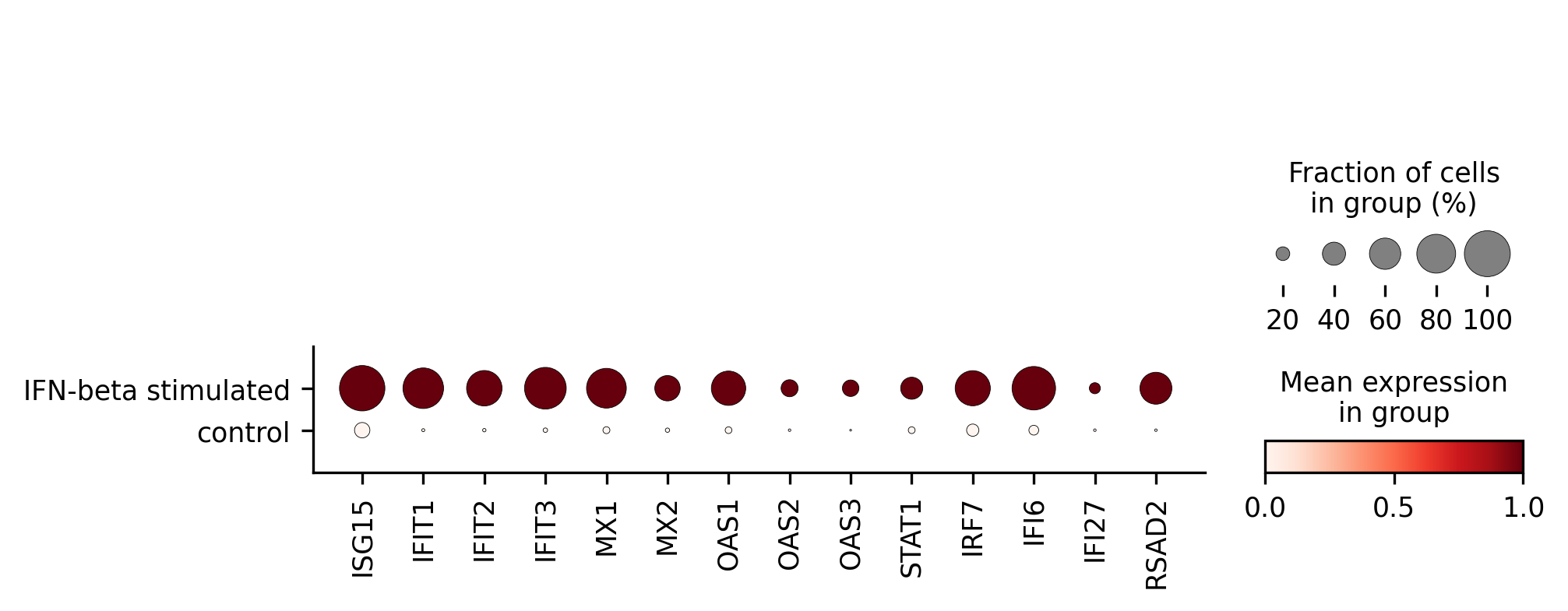 按条件比较的 IFN marker DotPlot