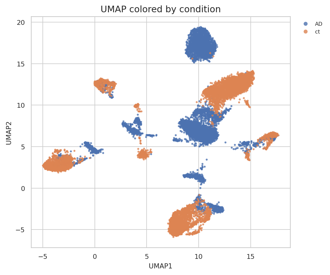 UMAP colored by AD and control condition