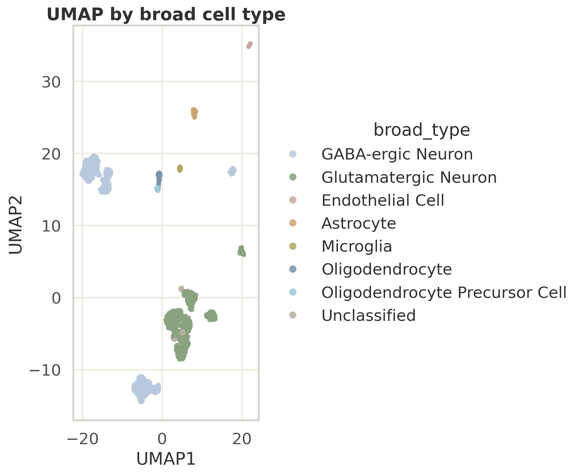 Tasic visual cortex UMAP by broad type